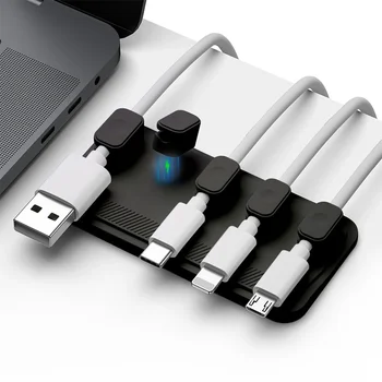 Organizador de cables de ratón magnético 6 en 1, Protector de Clip de Cable de escritorio, enchufe de fila, soporte de línea de carga USB fijo autoadhesivo