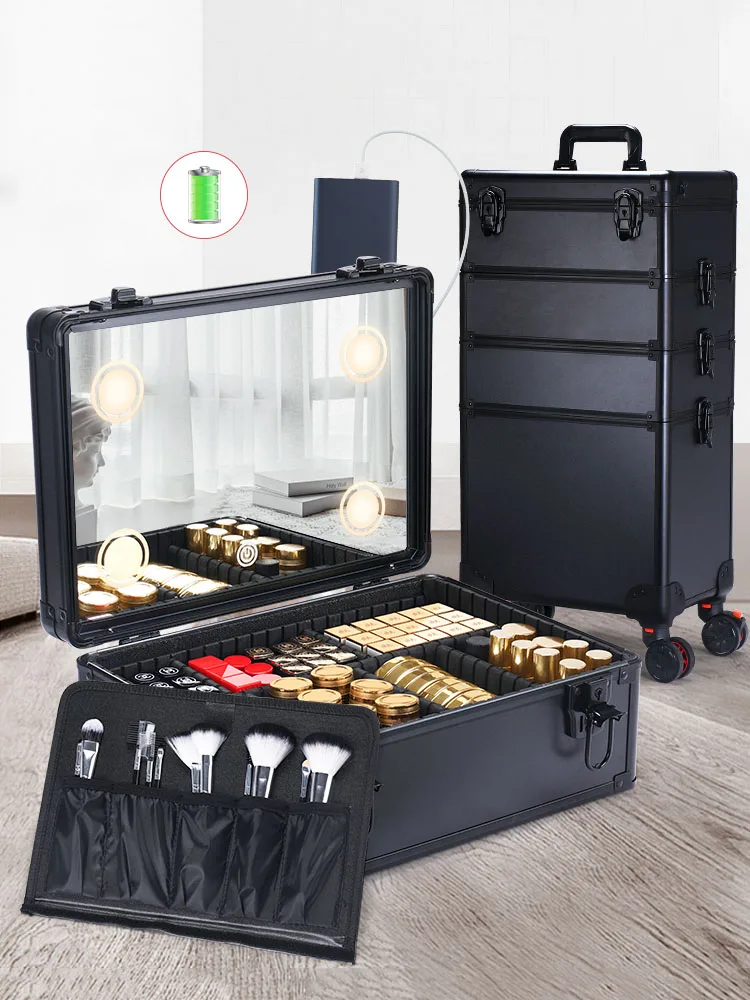 

Professional Manicure Suitcase Smart LED Luxury Travel Makeup Hand Suitcases Large Capacity Multilayer Cosmetic Box Trolley Case