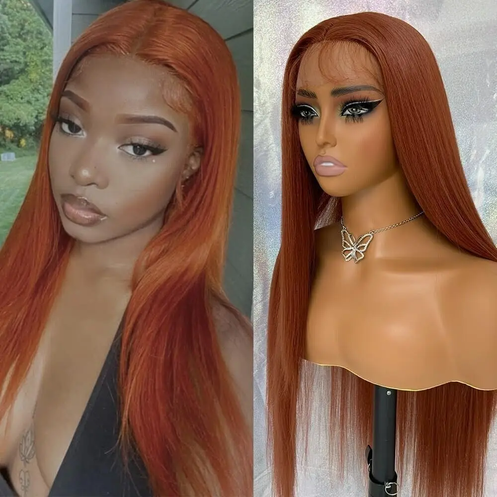 Long Straight Orange Synthetic Lace Front Wigs Heat Safe Women Party Wig Natural