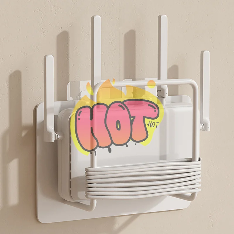 وحدة تخزين رائدة مثبتة على الحائط بدون مثقاب لأجهزة التوجيه وصناديق فك التشفير - رف متعدد الاستخدامات مع خطافات إضافية #1