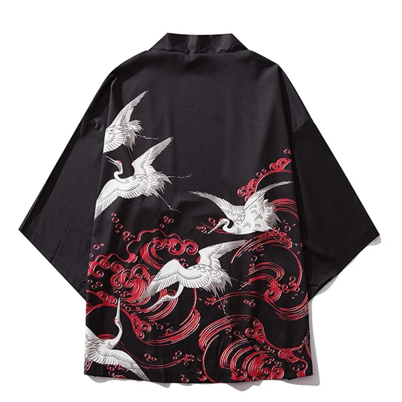 

Рубашка с принтом облаков, океанских волн, журавля, традиционное кимоно для косплея хаори, женская и мужская японская уличная одежда, кардиган юката