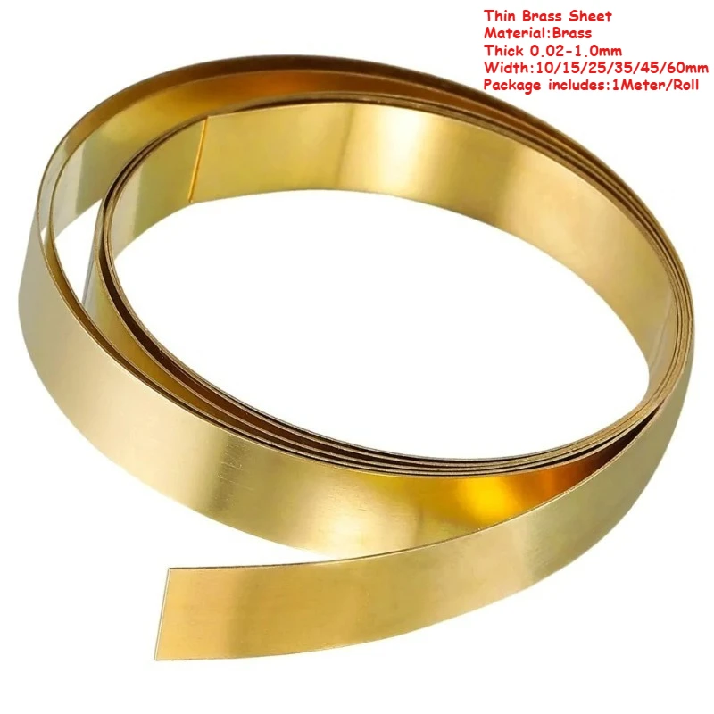 Weiyi 1 Meter H62 Thin Brass Sheet Strip Gold Film Wire Brass Foil Plate Thickness 0.02-1.0mm Jewelry Making Diy