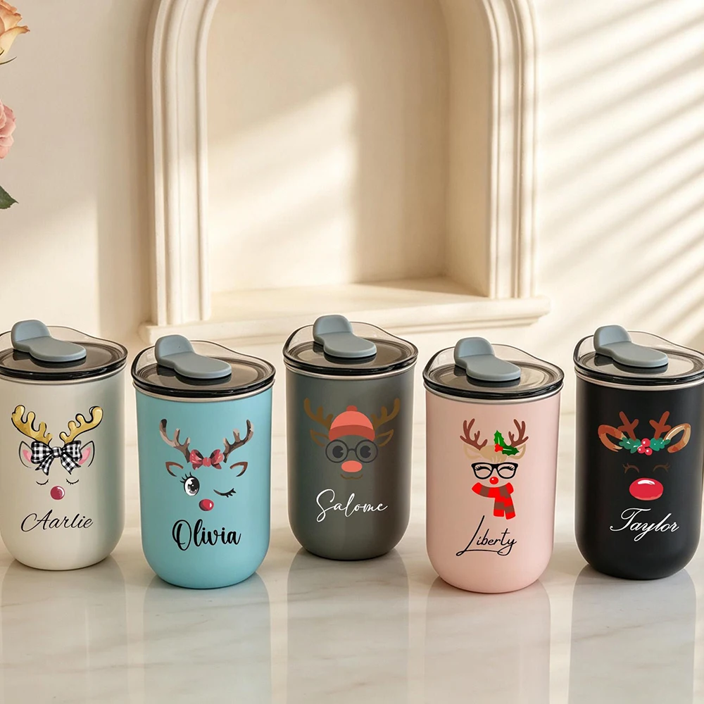 2026 New Small Coffee Mug, Custom Cartoon Pattern Stainless Steel Tumbler with Lid for Office Travel Gift,Christmas Gift.