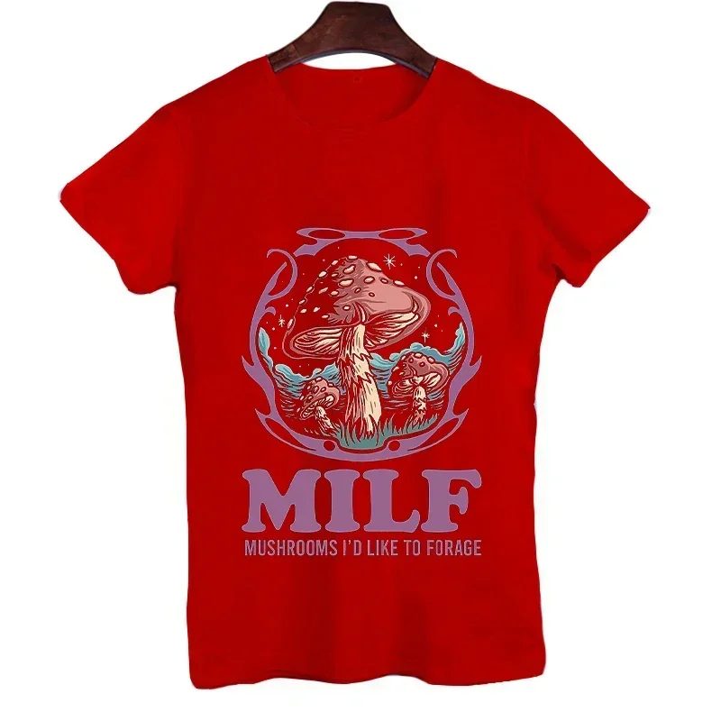 Summer Vintage Men\'s T-shirt Streetshirt MILF Mushrooms I\'d-Like To Forage Funny Mushrooms T-shirt for Men Short Sleeve Clothing