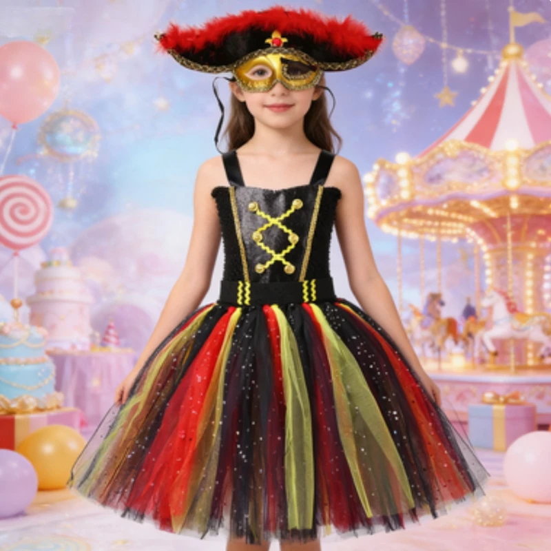 

Sparkly Pirate Halloween Costumes for Girls Princess Birthday Outfit Children Cosplay Clothes for Kids Carnival Party Tutu Dress