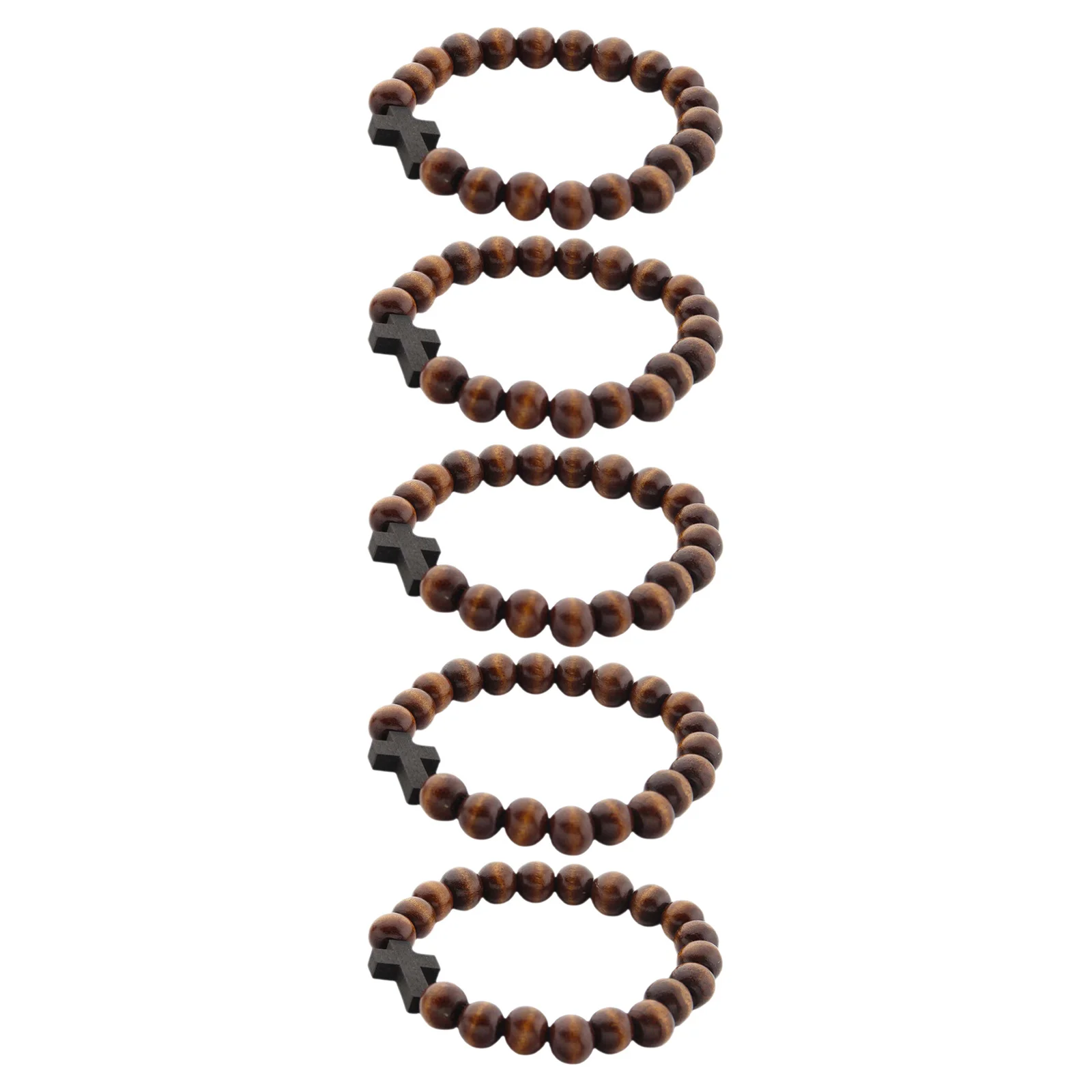 สร้อยข้อมือลูกปัดไม้ทำมือ 5 ชิ้น พร้อมจี้ไม้กางเขน สำหรับสื่อถึงศรัทธาทางศาสนา คริสต์นิกายคาทอลิก  เหมาะสำหรับผู้ชายและผู้หญิง