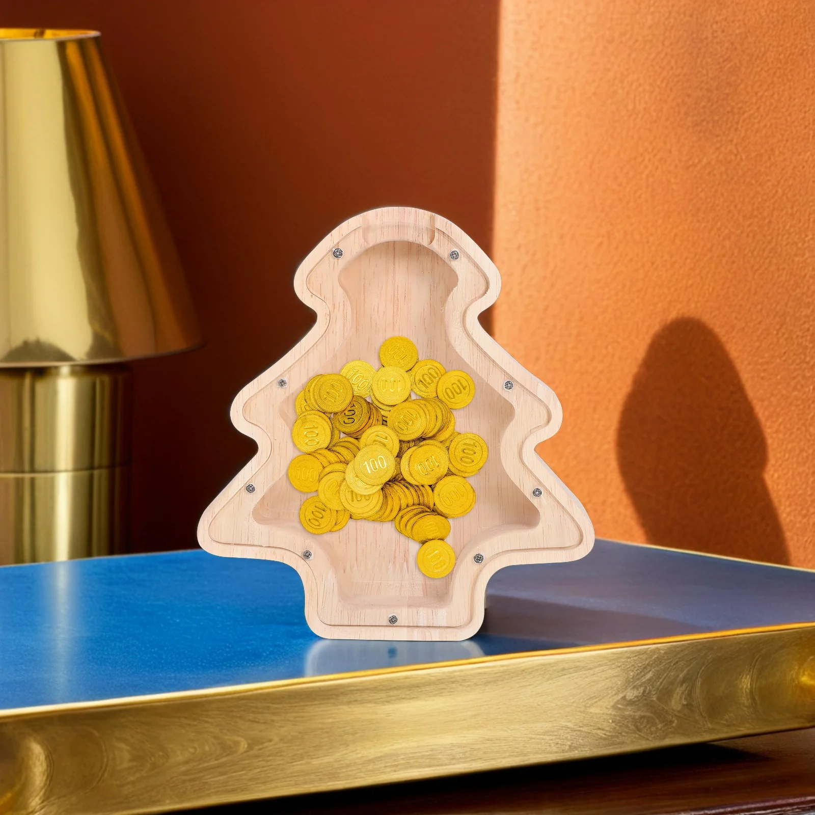 2個セット クリスマスツリー型 木製貯金箱 子供用 割れないコインホルダー 現金入れ 貯金箱