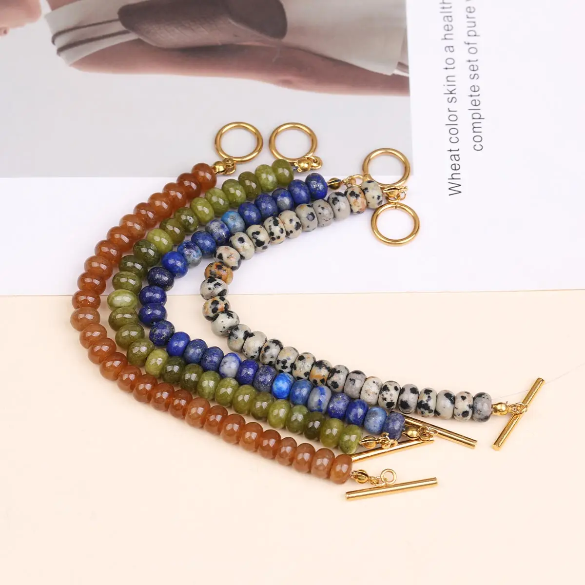 Rondelle style Bracelet, available in four colors, natural stone bead bracelet, couple friend gift bracelet, jewelry Pulsera