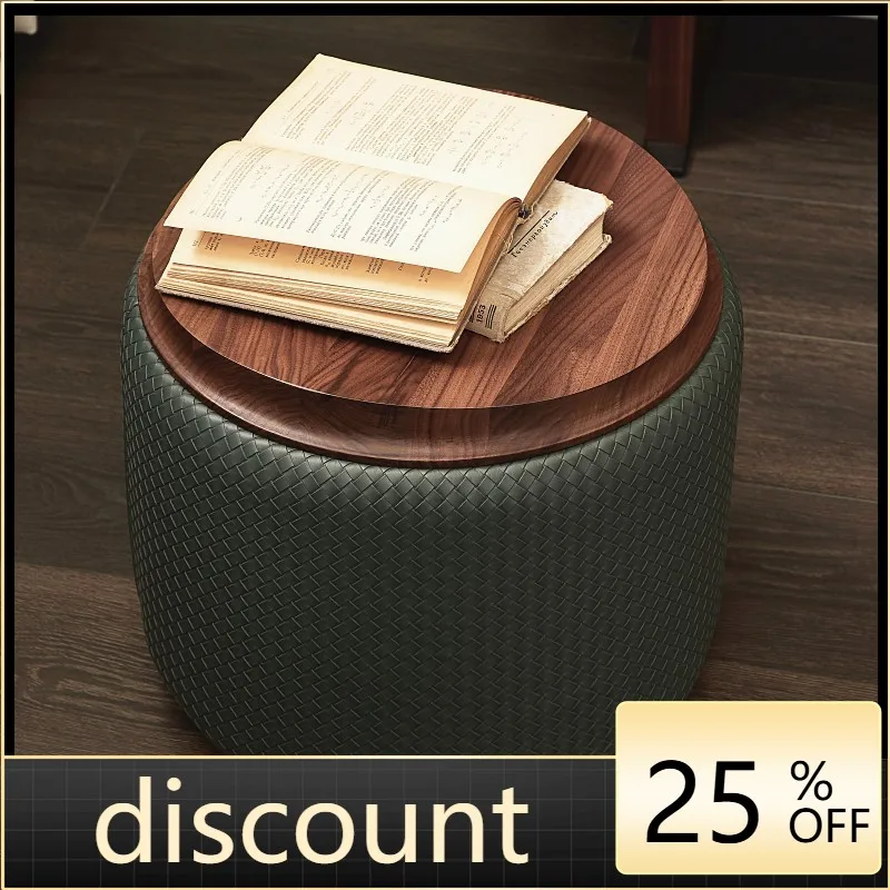 LH woven low wood stool black walnut coffee table small bench solid wood pier round