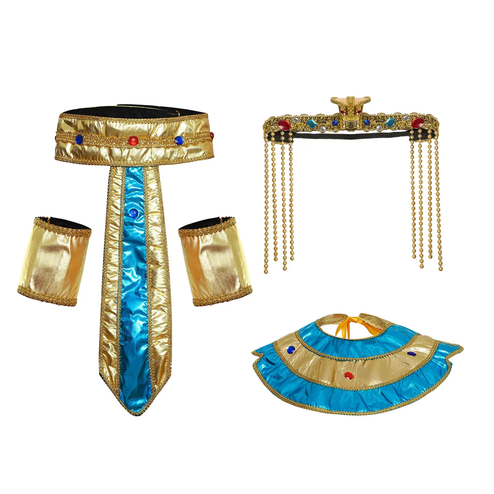 

Egyptian Pharaoh Cleopatra Cosplay Costume Accessories Headwear Neck Collar Cloak Waist Belt And Wristbands for Halloween