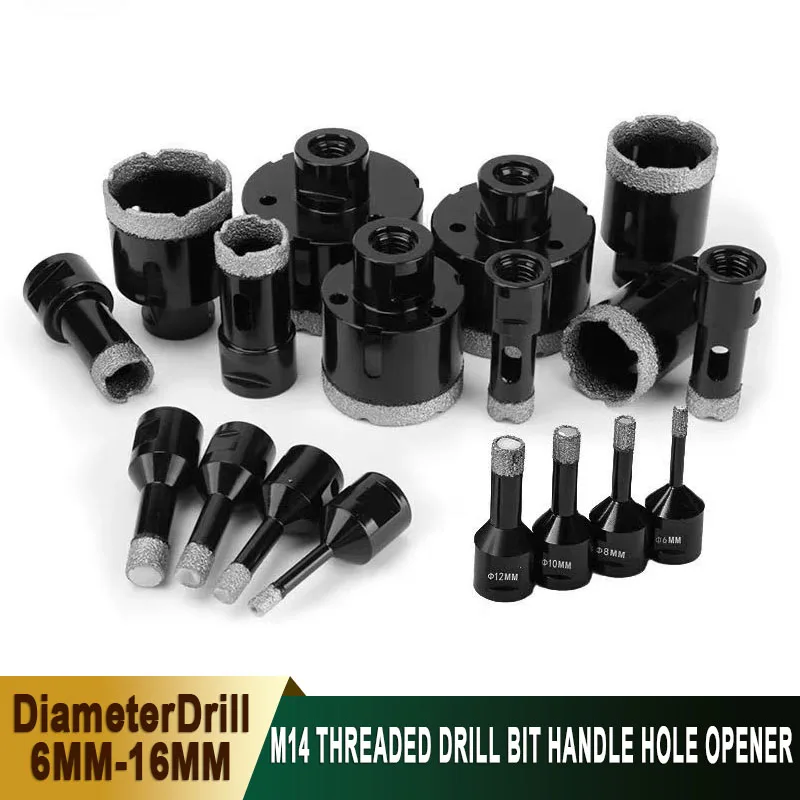 1-5Pcs Tile Hole Cutter Kit Diameter 6mm-16mm Brazed Diamond Drill Bits M14 Thread for Dry Drilling Porcelain/Granite or Coreing