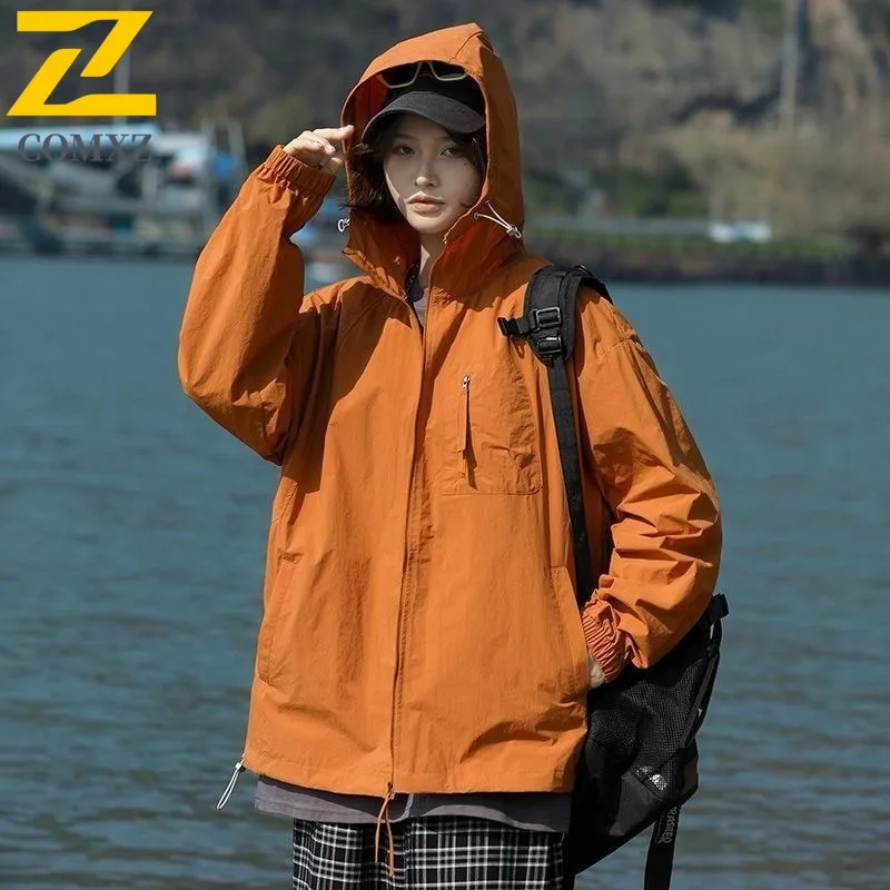 

COMXZ Mens Jacket 2025 Hooded Outdoor Camping Windproof Coat Vintage Hoodie Design Comfortable Lightweight Spring Autumn Wear