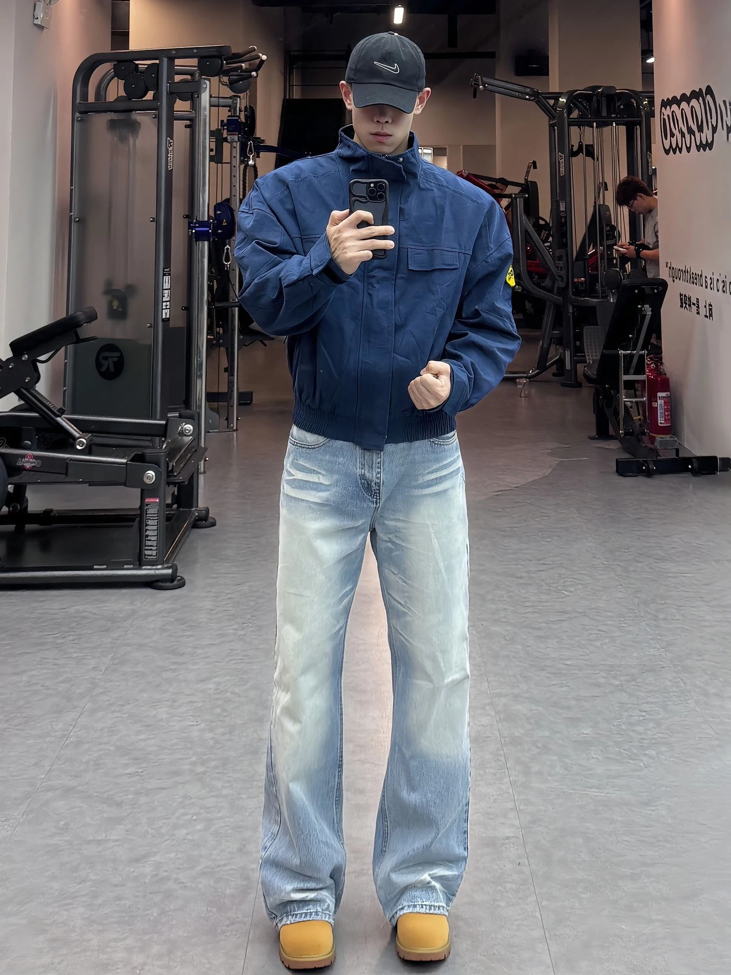 

Blue Washed Jeans Men's High Waist Straight Leg Micro Flared Pants American Style Autumn Long Slimming Jeans