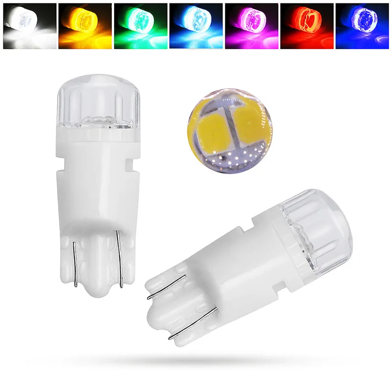 

2PCS 12V Car Small LED Bulb T10 194 168 501 W5W Ceramic 2835 2SMD 6000K White LED Car Light Bulb for Dome License Plate Door