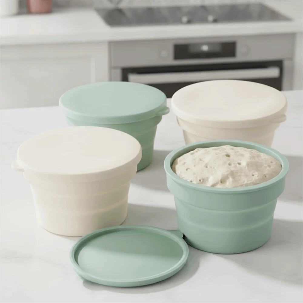 Collapsible Silicone Pizza Dough Proofing Box Non-Stick Round Lidded Hybrid Pizza Dough Box with Airtight Lid