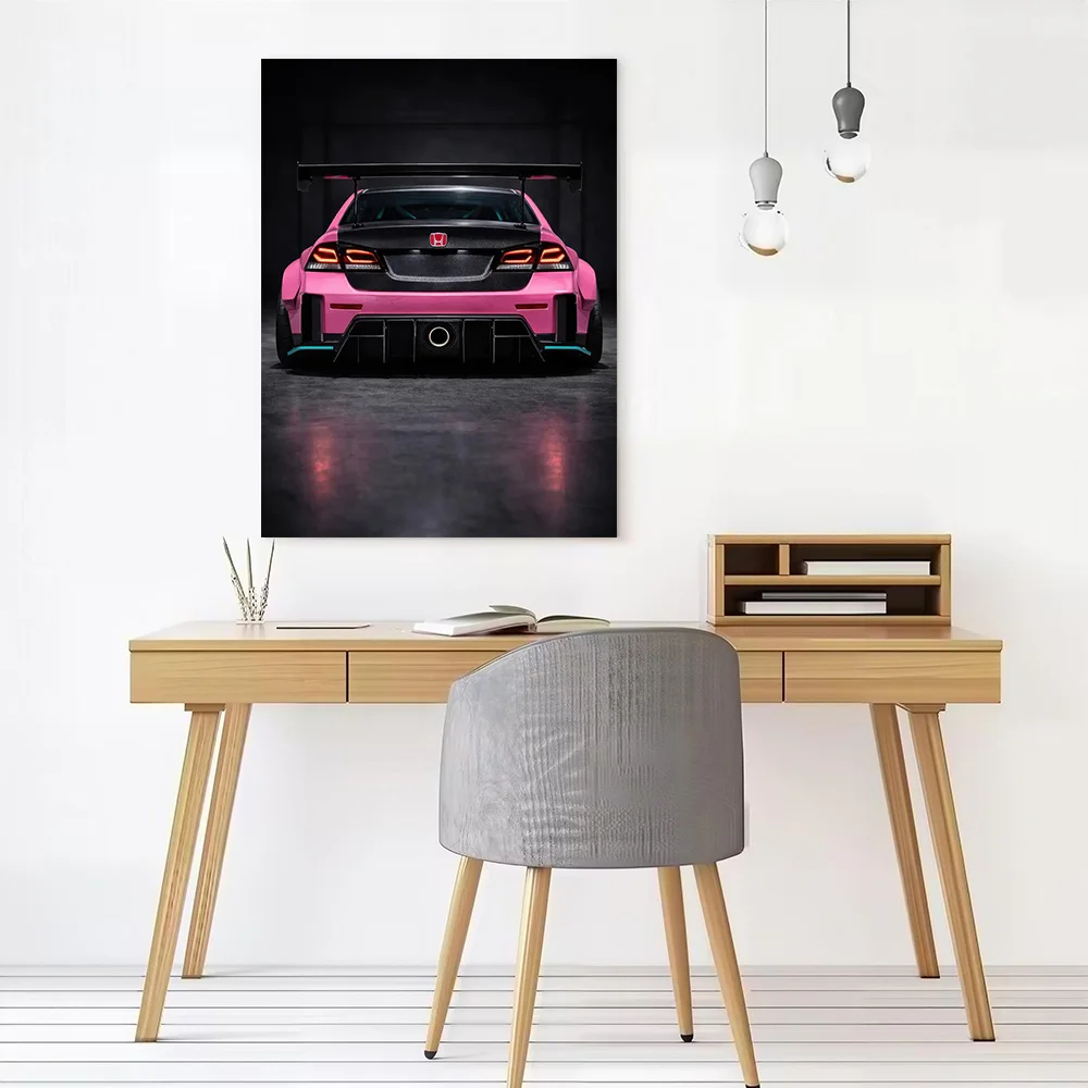 Custom Pink Sports Car Civic Type R Poster Canvas Wall Art Custom Photo Print Modern Painting for Fans Room Decorating Interior