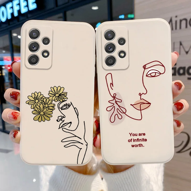 

Abstract Line Face Phone Case For Samsung A52S 5g Case Soft Silicone Case For Galaxy A53 5g A52 A51 A71 A32 S23 S22 Ultra Cover