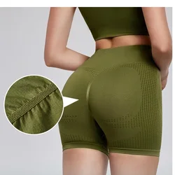 Women Yoga Shorts peach hip pleated hip-lifting high-waisted Fitness Shorts Seamless One-piece Woven Sports Shorts Green Orange