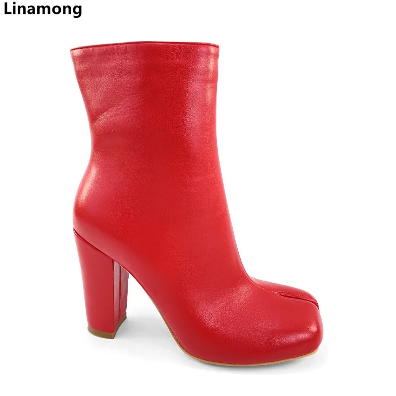 

European and American Split Toe Slimming Thick Heel Fashionable Niche Side Zipper Plus Size Women's Boots and Shoes