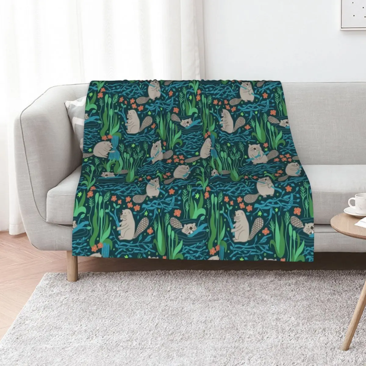 

Busy Dam Beavers - dark Throw Blanket Flannels Designers Soft Big Kid'S Blankets