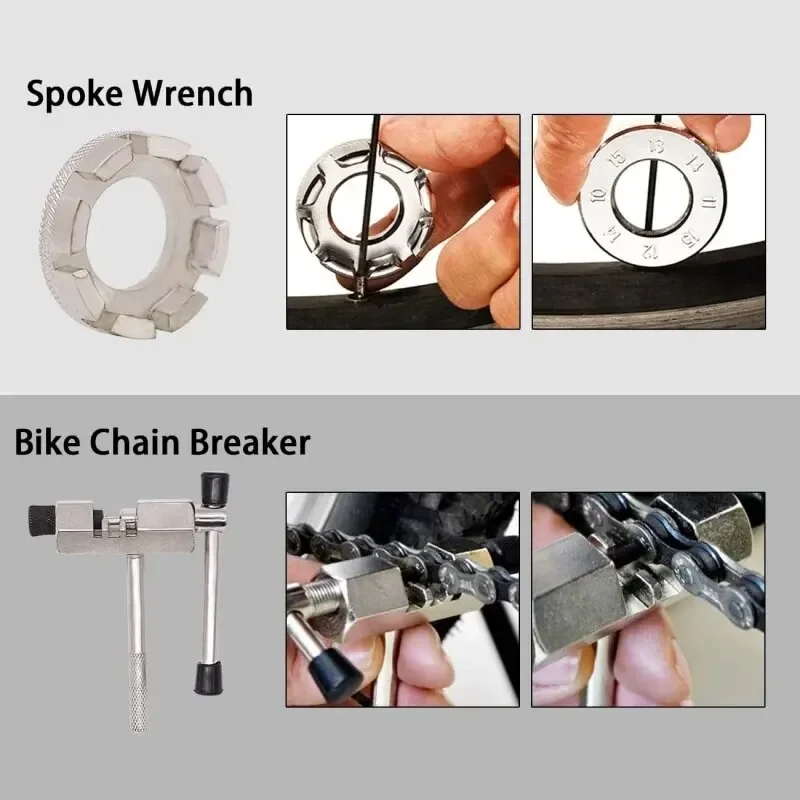 자전거 수리 도구 키트, 플라이휠 리무버, 렌치 체인 브레이커, 사이클링 멀티툴, MTB 액세서리, 6 개