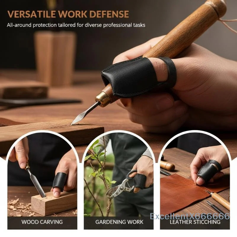 Breathable Genuine Leather Thumb Finger Guard Anti-Scratch Protector for Wood Carving Whittling Hobby Use