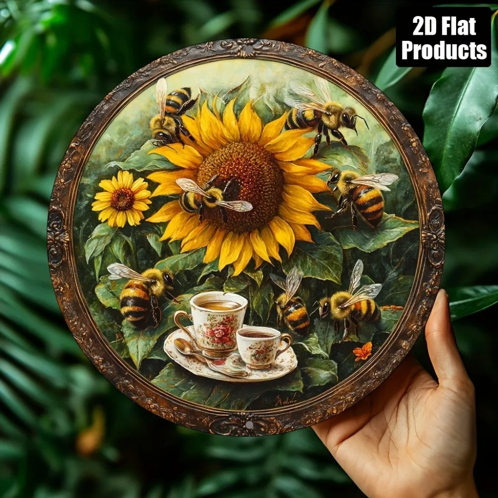 2D Runde Metall-Wandkunst 8x8 Zoll, Vintage Frauenporträt Blechschild für Zuhause, Bar, Küche, Café-Dekoration, Einzigartiges Einweihungsgeschenk