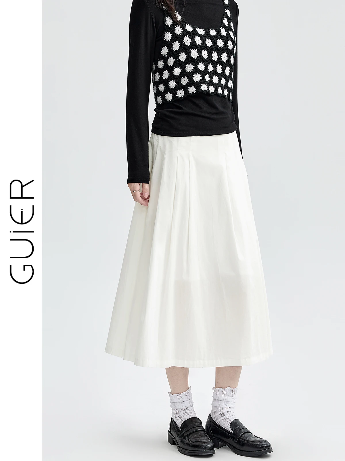 

Белая женская юбка А-силуэта с высокой талией, повседневный универсальный дизайн, осенняя коллекция, удобный крой, элегантный стиль