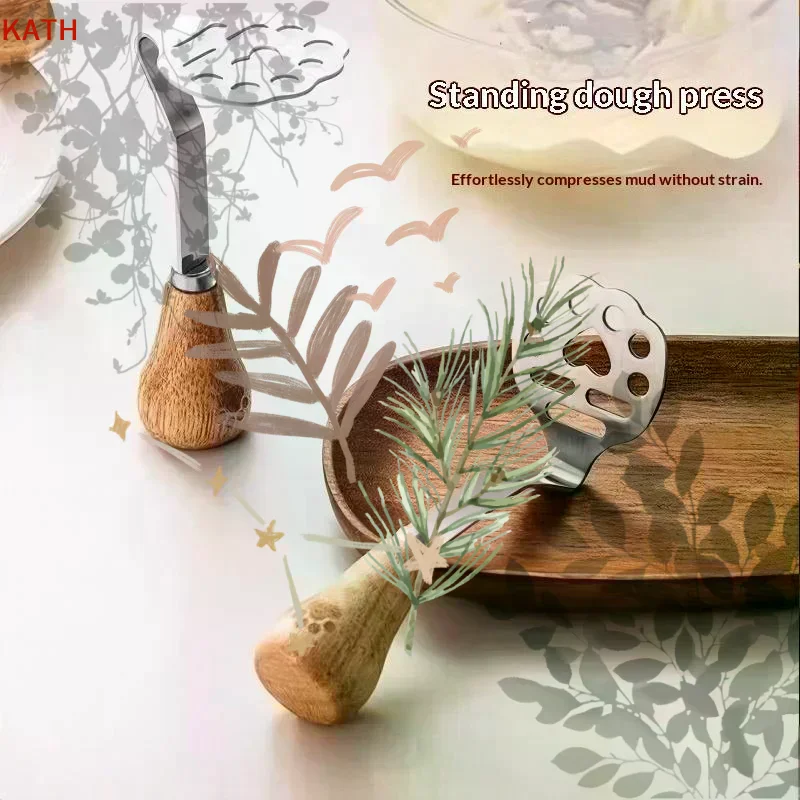 Food Grade Stainless Steel Potato Masher With Wooden Handle 12.5x5.5cm, Home Baking Kitchen Tool
