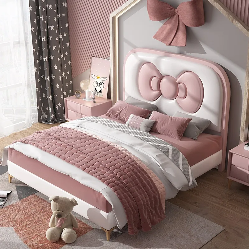 Children's bed girl single bed 1.5m girl bedroom sister soft bag