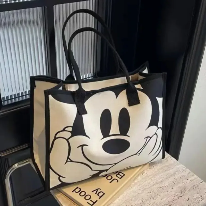

MINISO New Cartoon Mickey Casual Versatile Women's Large-capacity Canvas Bag Fashionable Work Commuter Handbag Gift for Friend