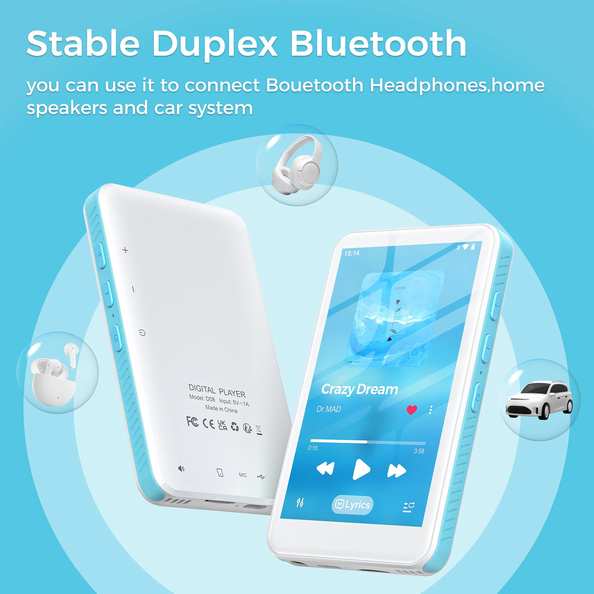 160Gb Android 13 Mp3 Player 4 Inch Touch Screen Bluetooth Wifi Spotify Fm Radio Support 1Tb Expansion Portable Gift Music Player