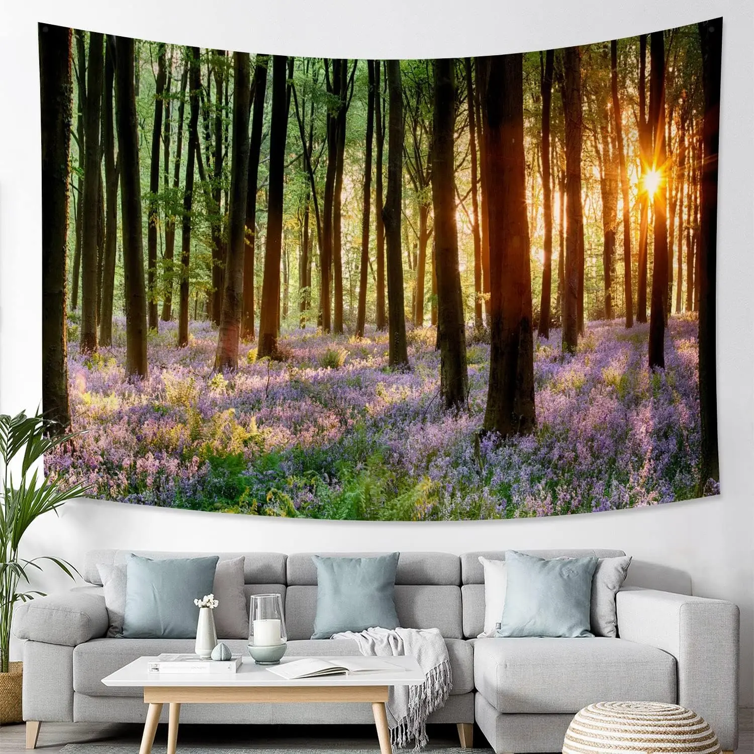 Chloroplastid Forest Sunshine Tapestry Spring Morning Sunlight Through Green Trees Nature Landscape Aesthetic Wall Hanging Art
