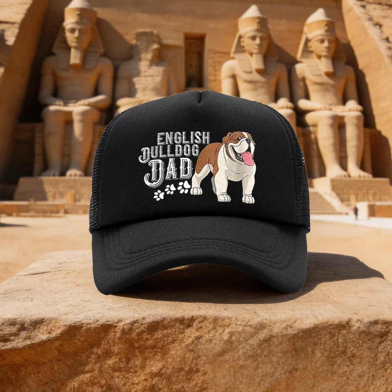 Unisex Dad Bulldog Print Mesh Baseball Cap, Duckbill Cap for Running, Walking, Camping - Multiple Colors Available - Ideal Gift