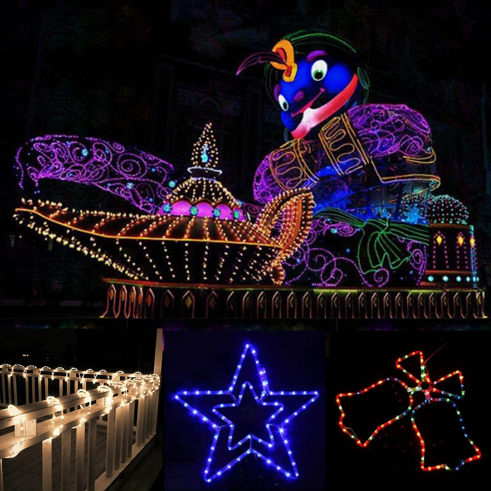 AC 220V Neon LED Strip Waterproof 360 Degree Round Neon Sign Light Blue Red White Outdoor Rainbow Tube Rope Light Party Decor