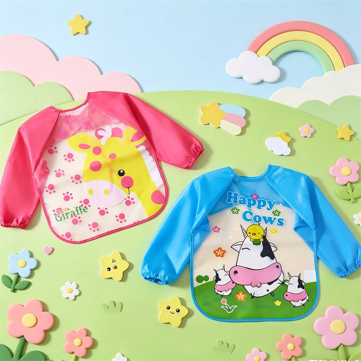 Waterproof Full Sleeve Baby Bibs Children Apron Long Sleeve Feeding Smock Kids Eating Breastplate Infant Scarf Clothing - view 2