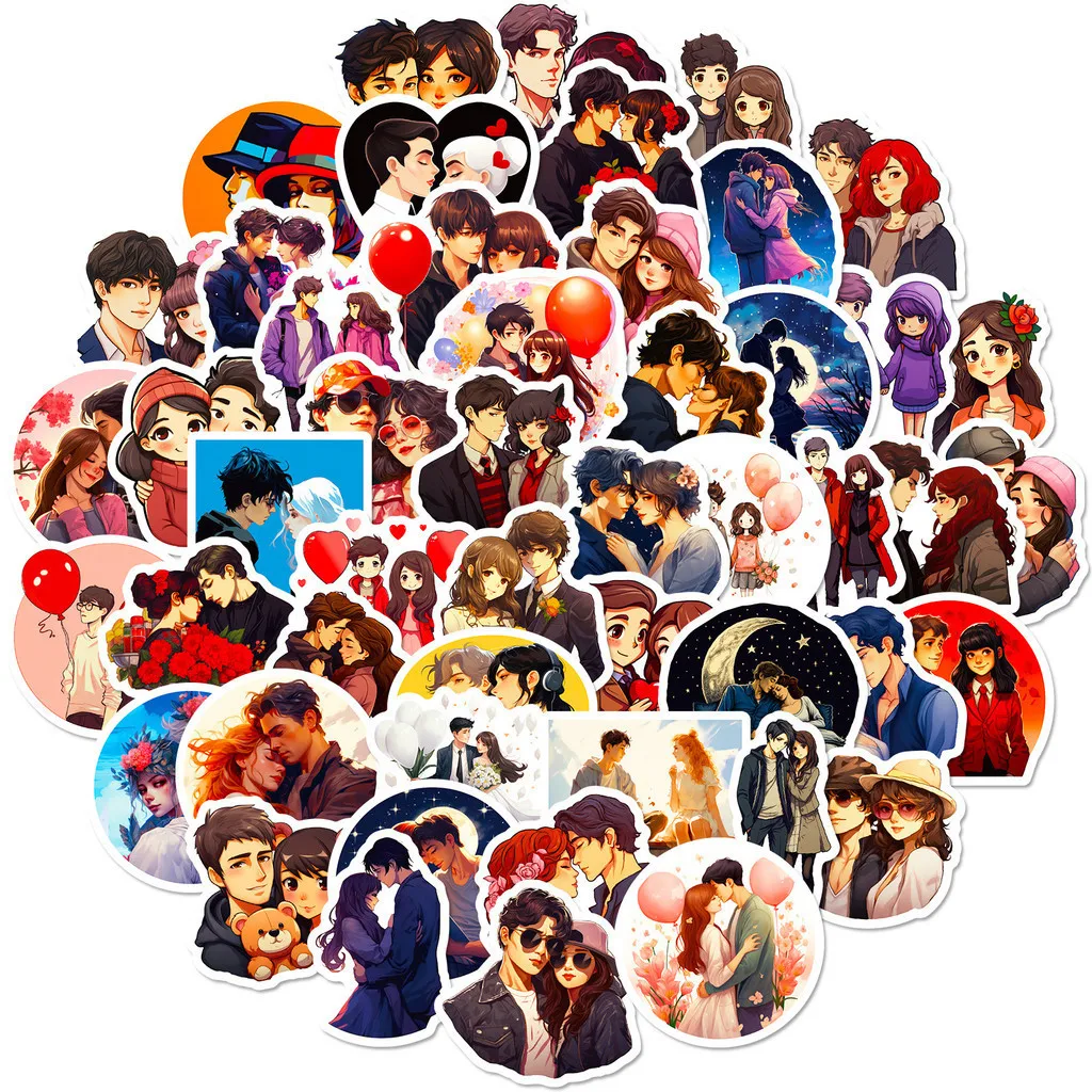 50개 만화 애니메이션 커플 일상 생활 방수 그래피티 스티커 헬멧 자전거 핸드 어카운트 블링블링스티커스 스토어