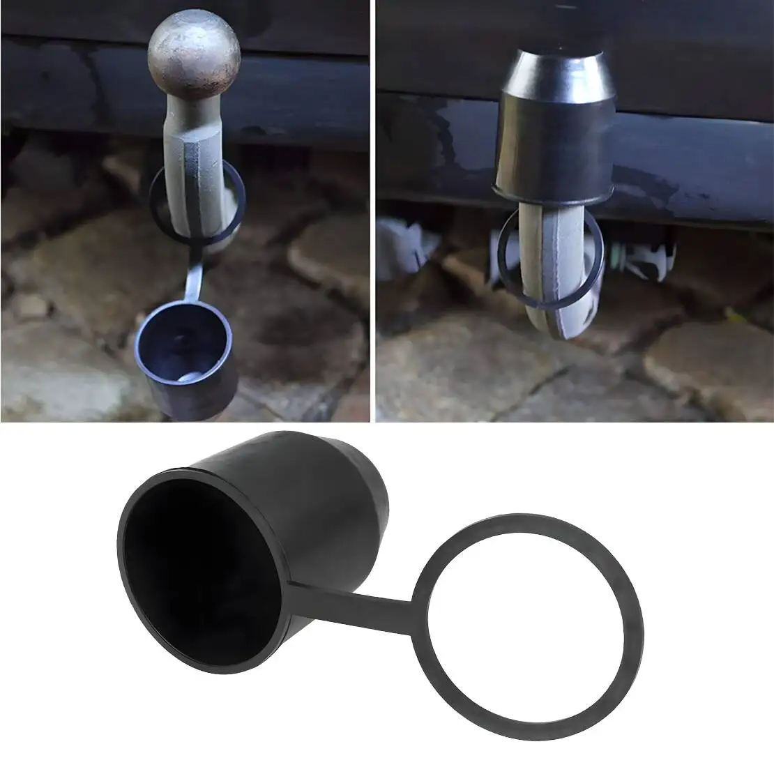 Black Universal Hitch Tow Bar Ball Coupling Protective Cover Cap with Hook Ring Fit for Car Caravan Trailer Camper Boat Truck