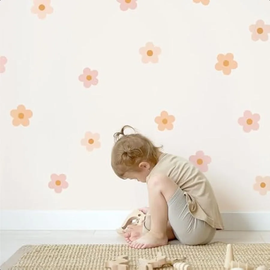 

Daisy Blush Pink Boho Flowers Decals EasytoApply and Removable Wall Stickers: Transform Your Toddlers Bedroom with Durable Vibr