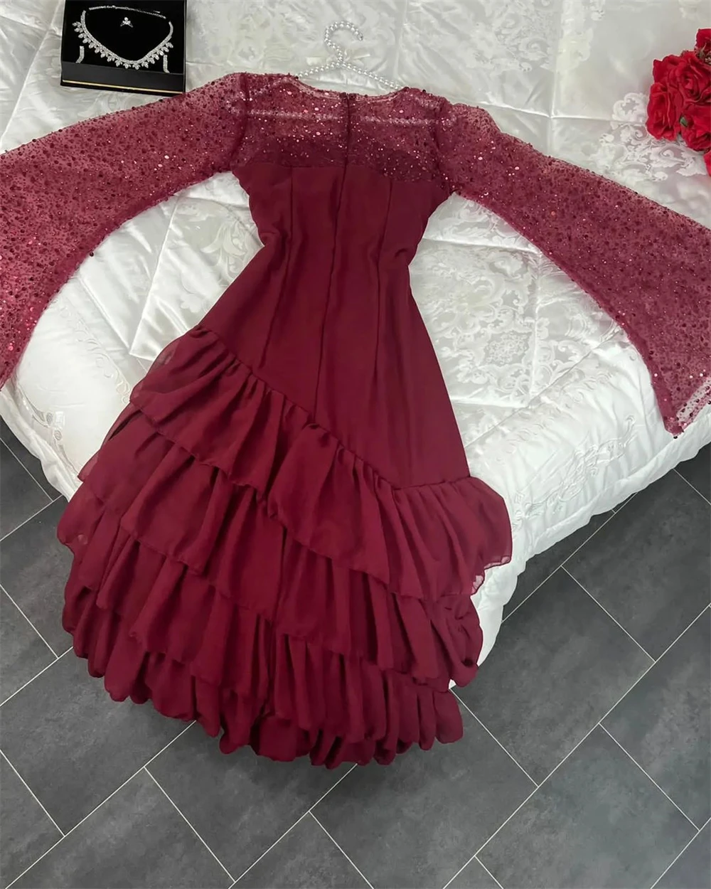 Robe de Bal en Mousseline de Soie à Paillettes Superposées, Tenue Éducative de ixde Célébrité