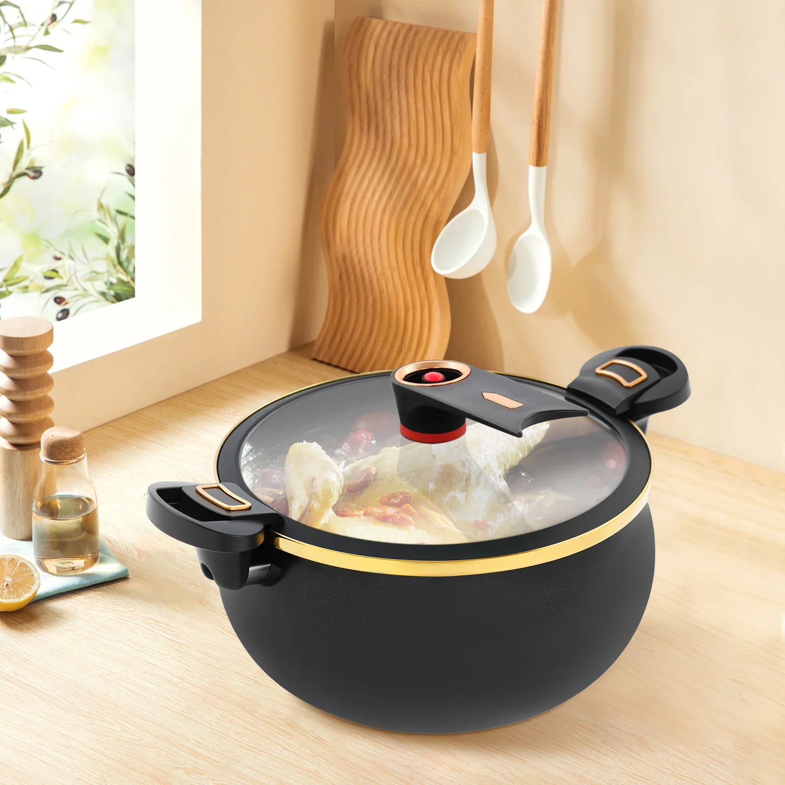 Black/White  8L Micro Pressure Cooker Multi-Function Cooking Pot with 2 Handles Suitable for 5-7 People