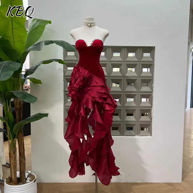 

KBQ Temperament Folds Backless Dresses for Women Strapless Sleeveless High Waist Designer Solid Irregular Hem Long Dress Female
