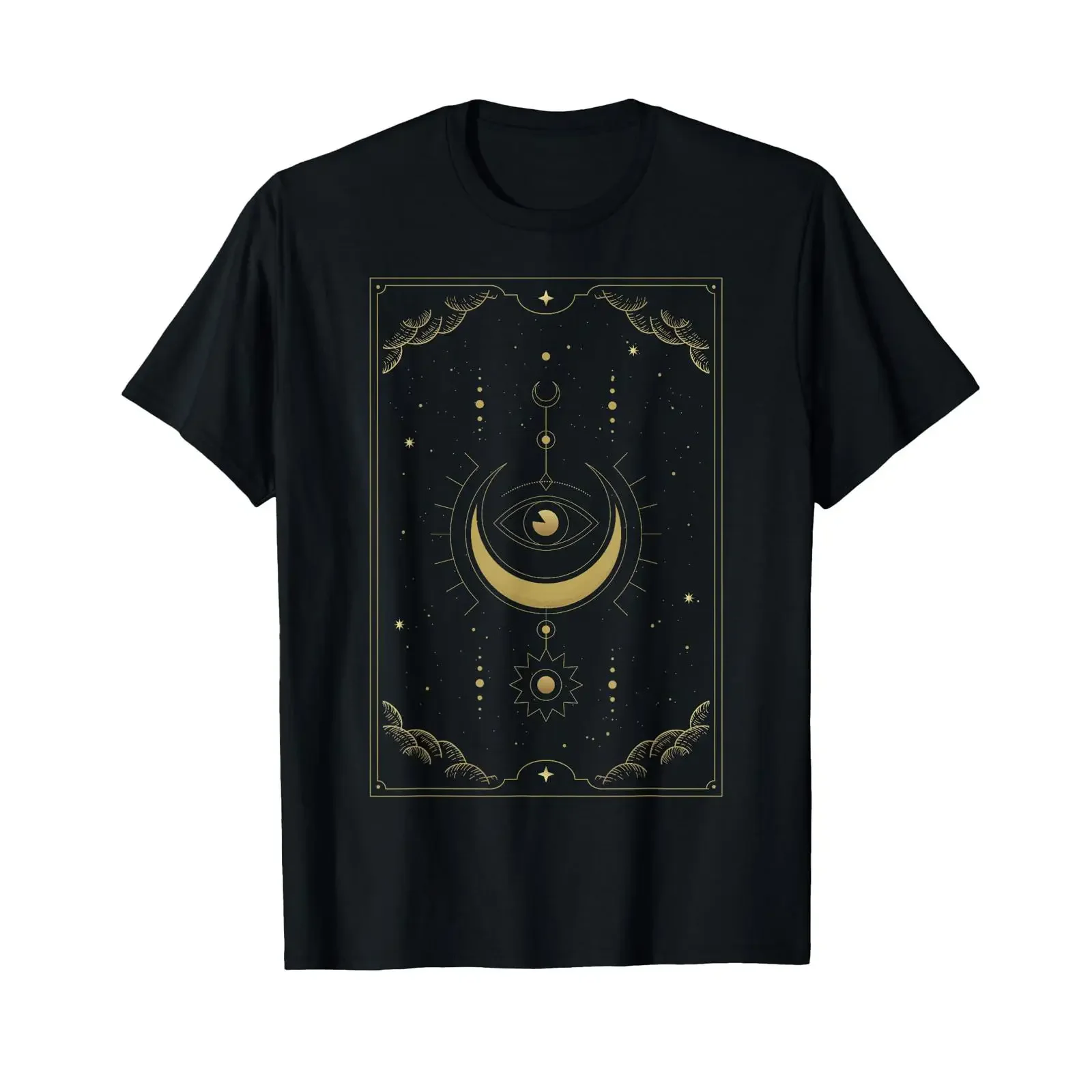 Moon Phases in Tarot Cards Golden Clouds Circulation T Shirt vintage Washed fashion Stretched homme Slightly Unisex graphic