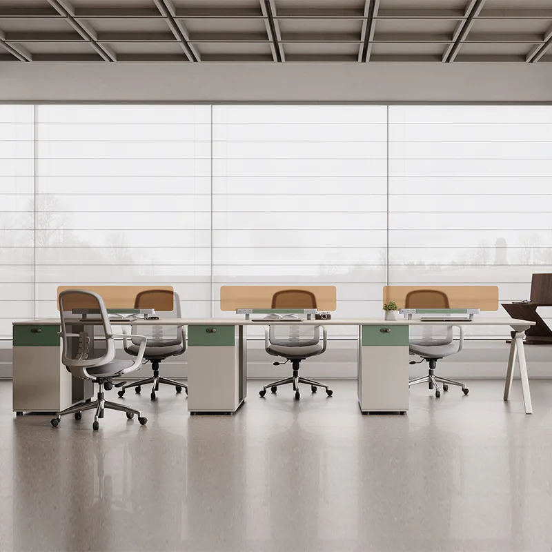 Workstation, desk for 4 people, desk and chair combination, clerk, computer desk staff, company screen, double seat, employee