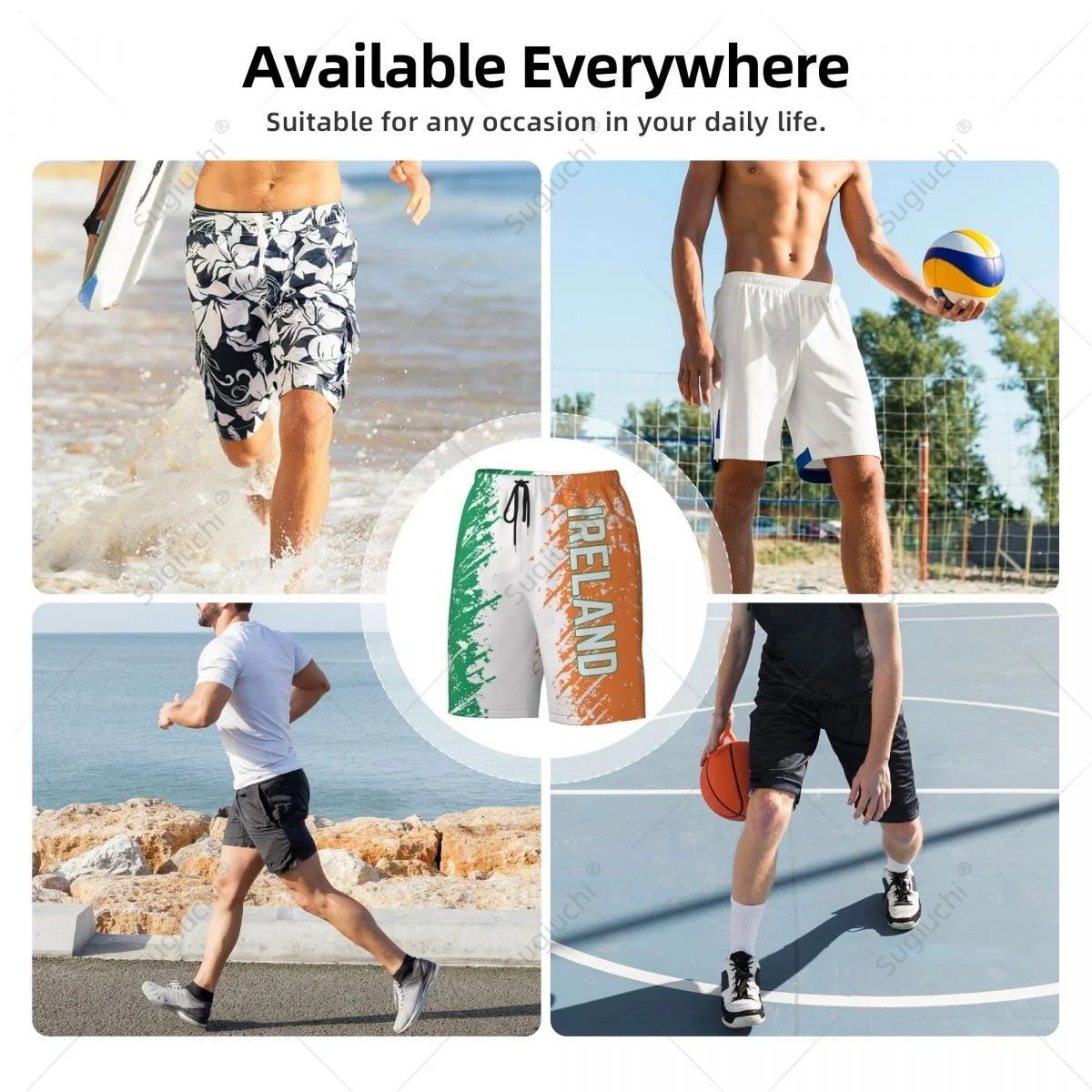 Ireland Feel-Shorts de plage en polyester pour hommes, pantalons de surf pour garçons, maillots de bain pour le football, le cyclisme, la course à pied