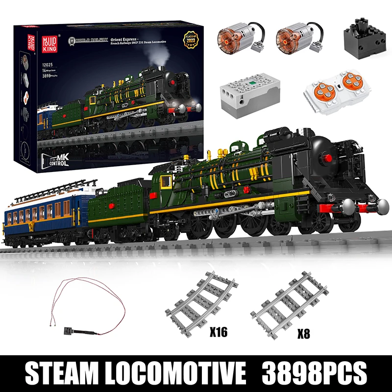 Mould King 12025 Technische Trein Bouwblok Orient Express-Franse Spoorwegen SNCF 231 Stoomlocomotief Kinder Kerstcadeau
