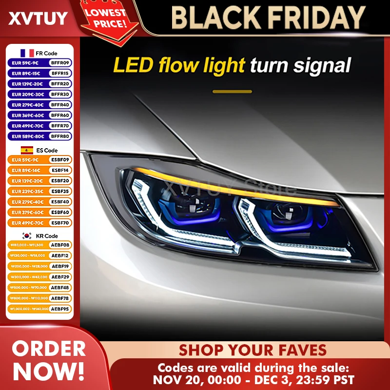 

Для BMW E90 Автомобильные фары Стайлинг Фара 2005-2012 Светодиодные DRL в сборе Ходовые огни Динамические указатели поворота Аксессуары для ремонта автомобиля