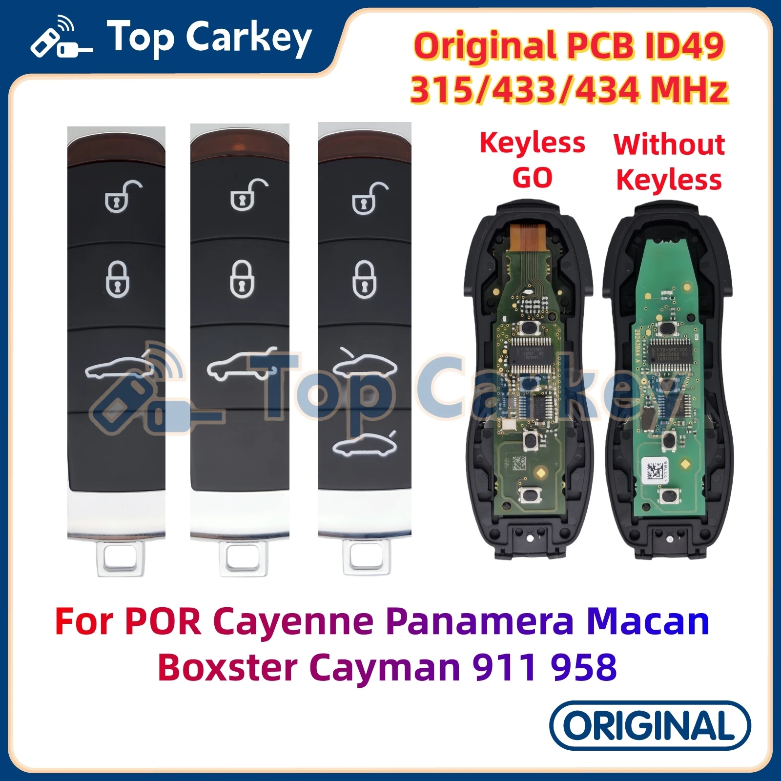 

TopCarkey Original PCB PCF7945P/PCF7953P ID49 Chip 315/433/434 MHz Keyless/Non-Keyless for POR Cayenne Panamera Macan 911
