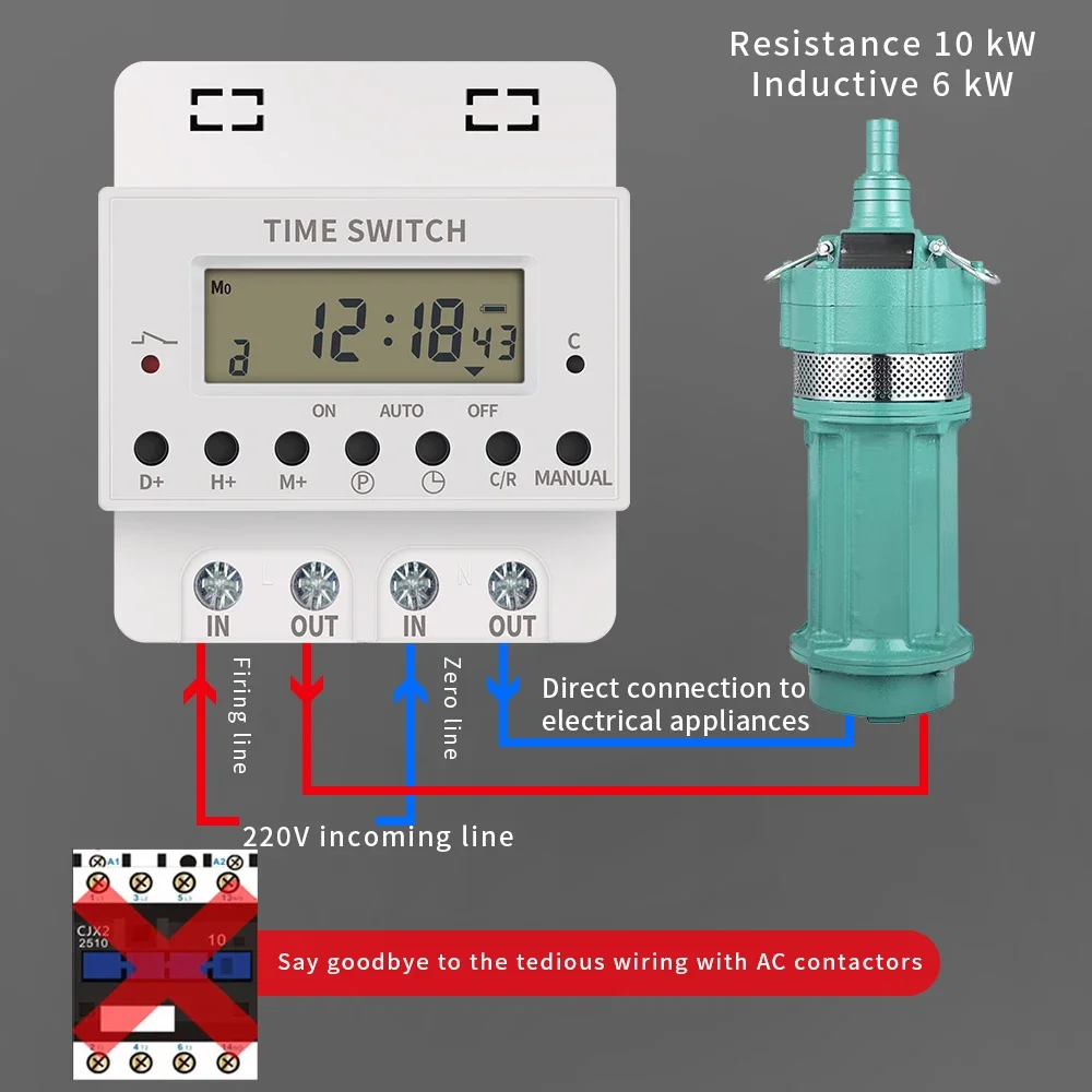 Relè interruttore Timer digitale 220V 50Hz 60A Timer programmabile giornaliero e settimanale Timer elettronico su guida Din interruttore