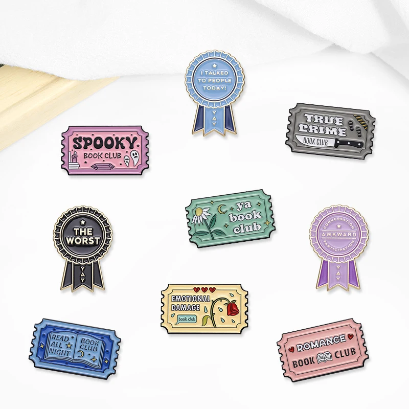 Creative Cartoon Ticket Text Geometry Medal Oil Drop Lapel Brooch Badge Pin Denim Bag Gift Men Women Fashion Jewelry Accessories
